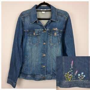 Duluth Floral Embroidered Stretch Denim Jean Jacket size Medium